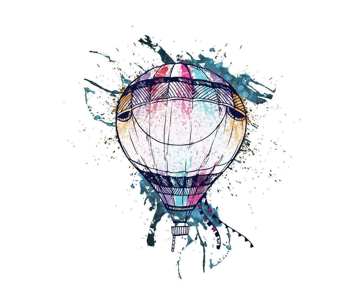 air balloon watercolor vector. T-shirt design graphics print ready vector