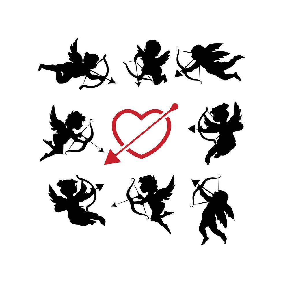 set of cute cupid silhouettes vector