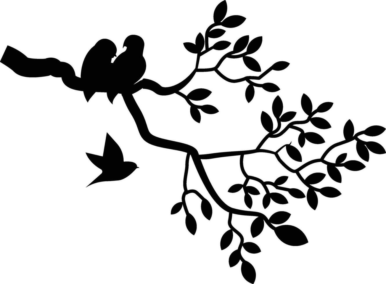 Tree branch silhouette with birds flying vector