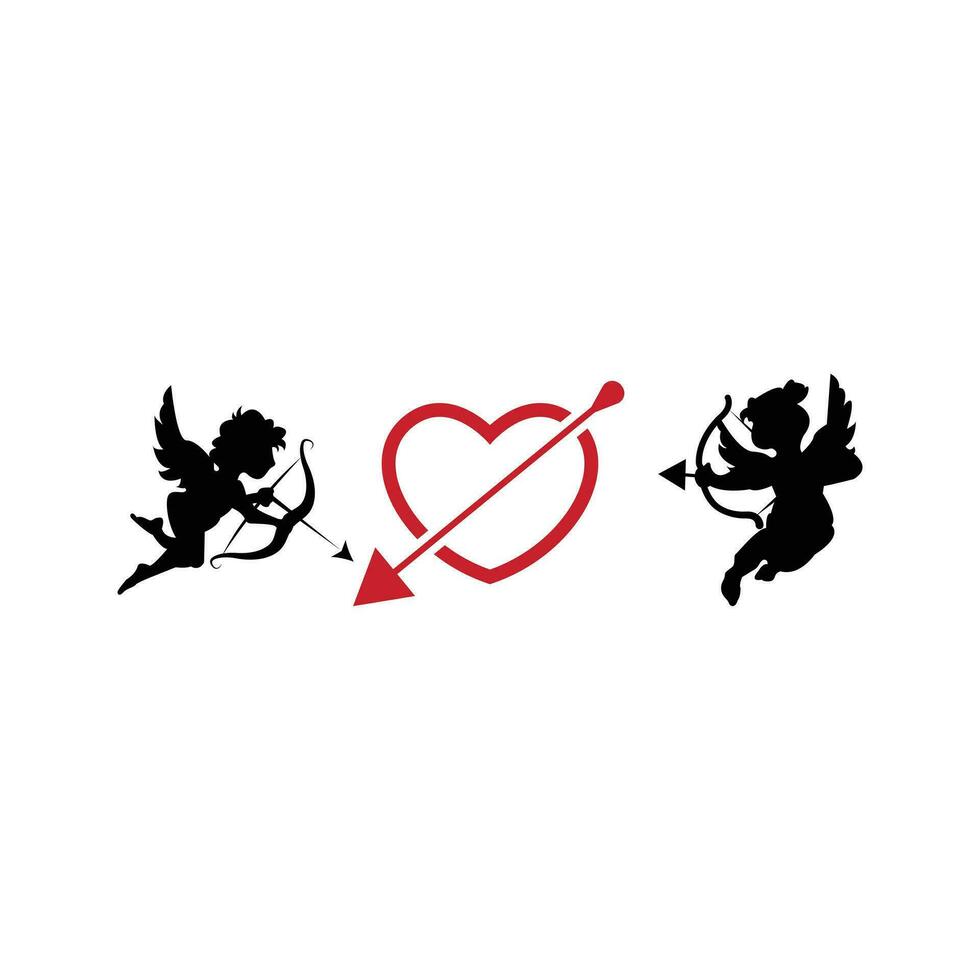 cupid icon set. love and valentine's day symbol. Cupid shooting arrow. isolated vector black silhouette image