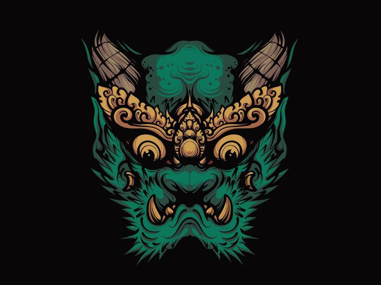 Lion head decorated with carvings vector