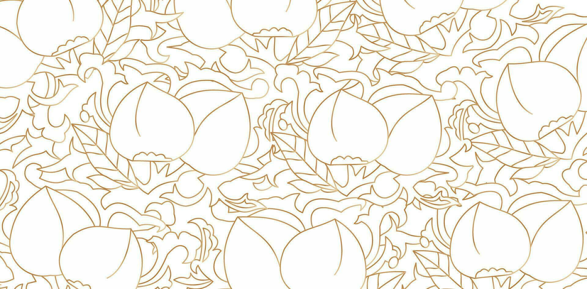 vector illustration Seamless pattern peach fruit and leaves on isolated a white background for Fashionable textile, book cover, Digital interface, print design templates material, wedding invitatation