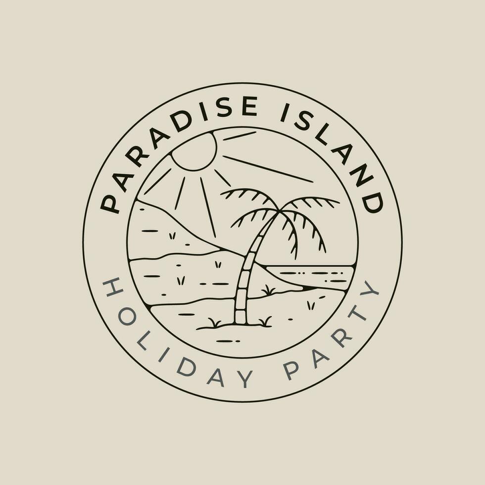 paraíso isla línea Arte logo vector con emblema modelo ilustración diseño con palma árbol y Dom Estallar icono diseño.