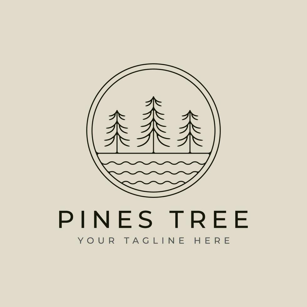 pinos árbol vector logo icono y símbolo modelo ilustración gráfico diseño con emblema y río ola minimalista línea Arte estilo diseño.