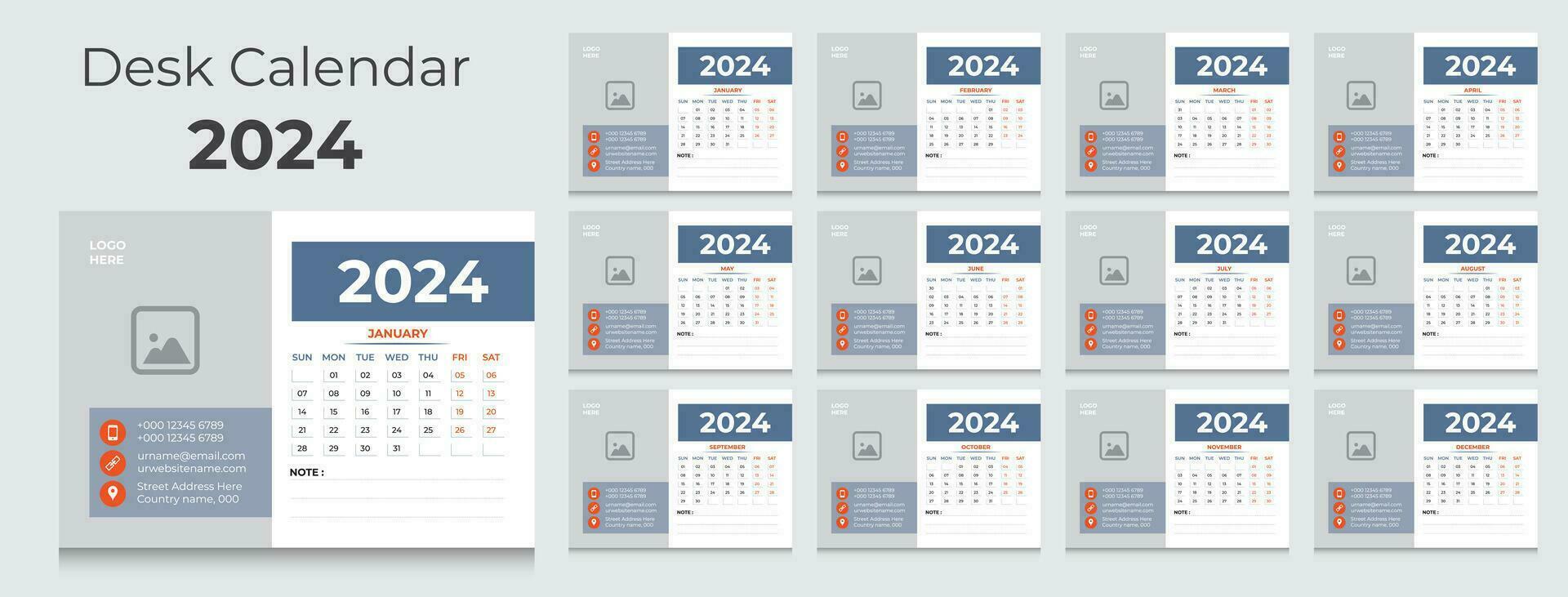 desk calendar 2024 vector