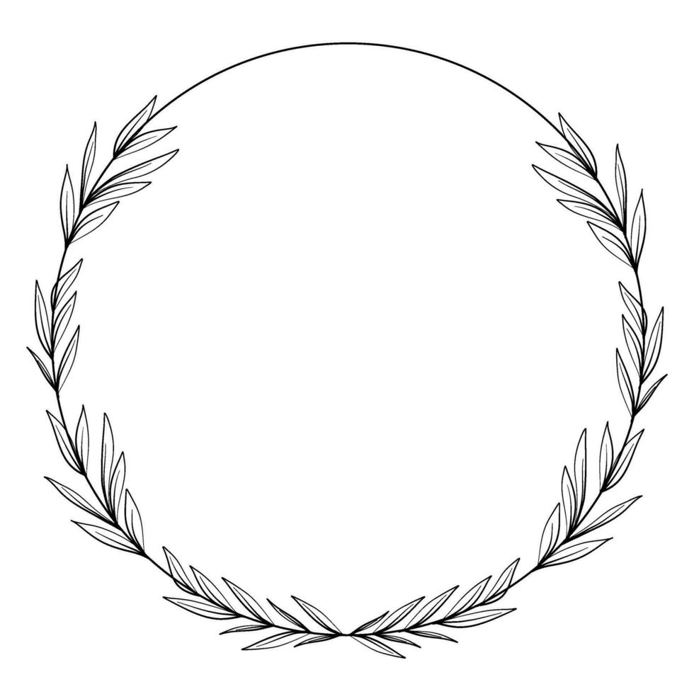 wreath leaves line art sketch outlin logo illustration vector