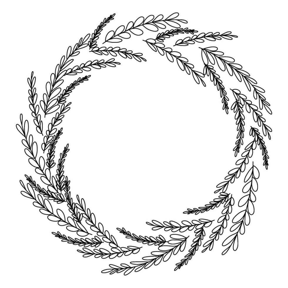 wreath leaves line art sketch outlin logo illustration vector