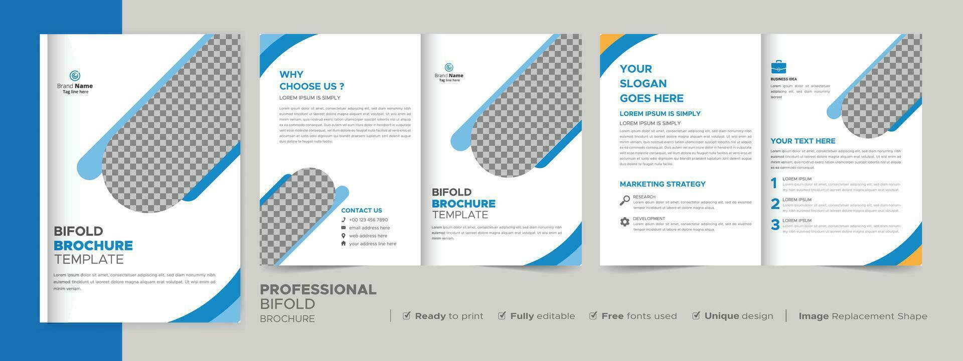 Bifold Brochure Design Template for Your Company, Corporate, Business, Advertising, Marketing, Agency, and Internet Business. vector