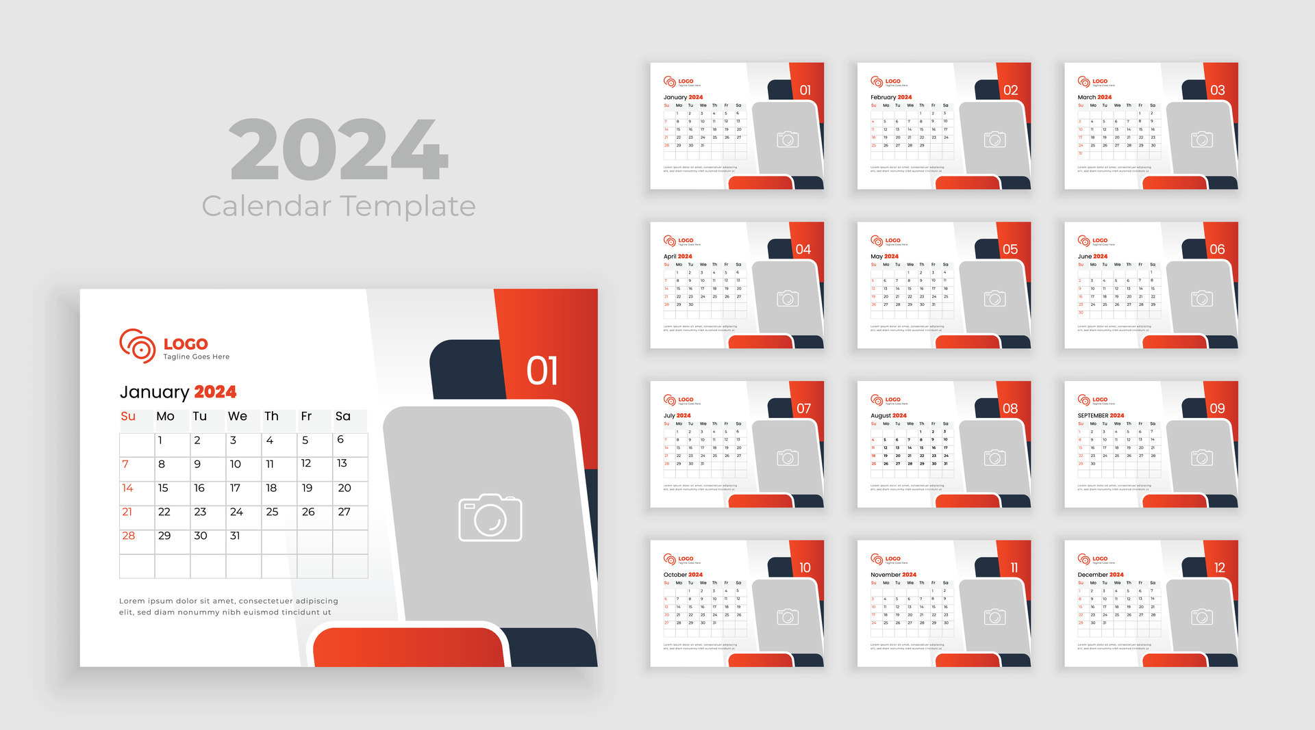 Desk calendar template 2024. Minimalist desk calendar 2024 template