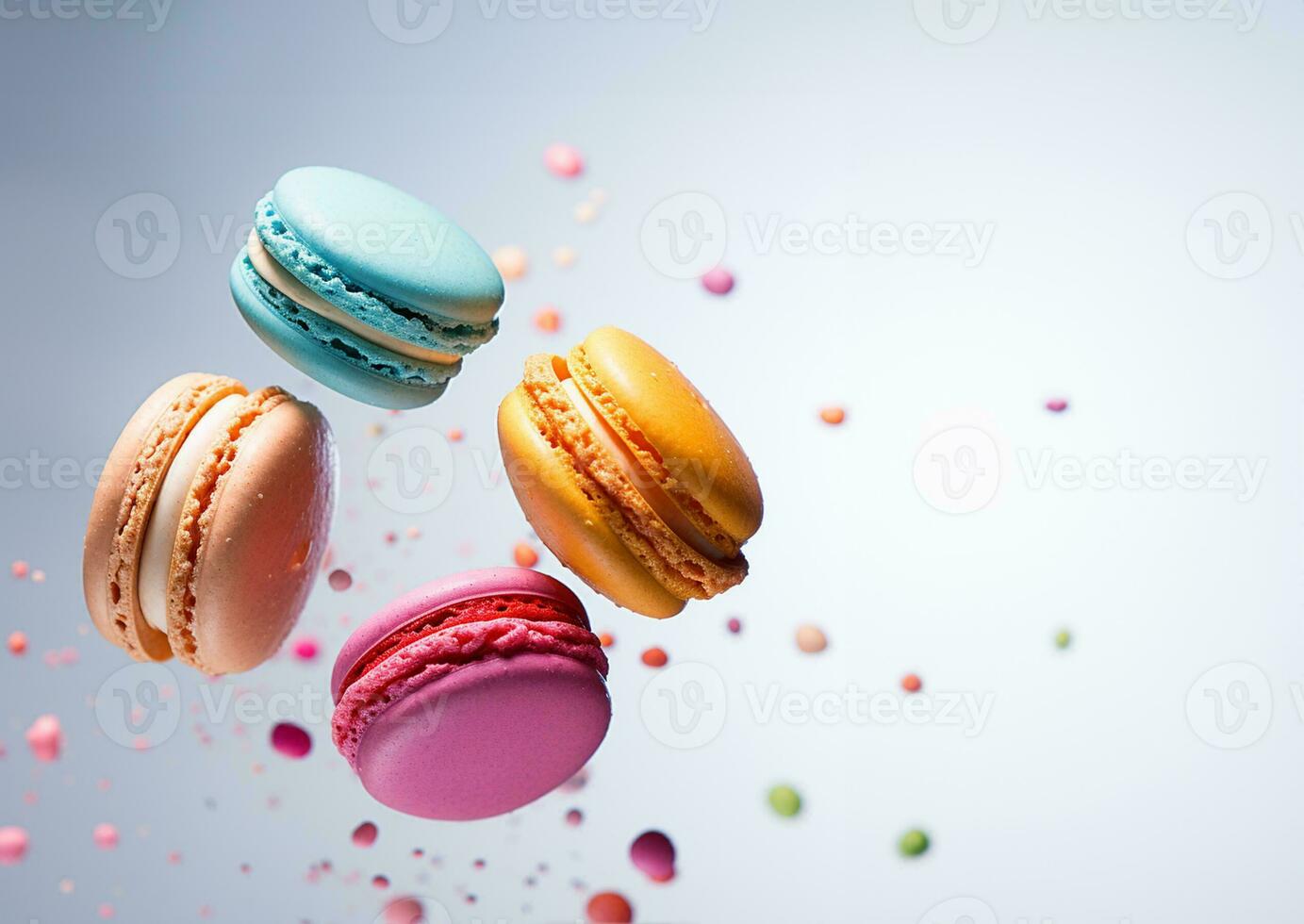 macaron postre. vistoso macarrones volador, francés macaron galletas, dulce postre. foto