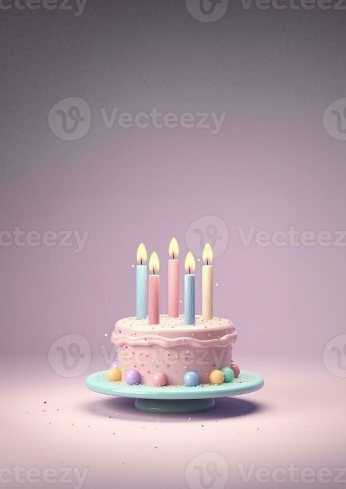 Birthday colorful cake decorated with sweets, Birthday cake with candles, generative ai. photo