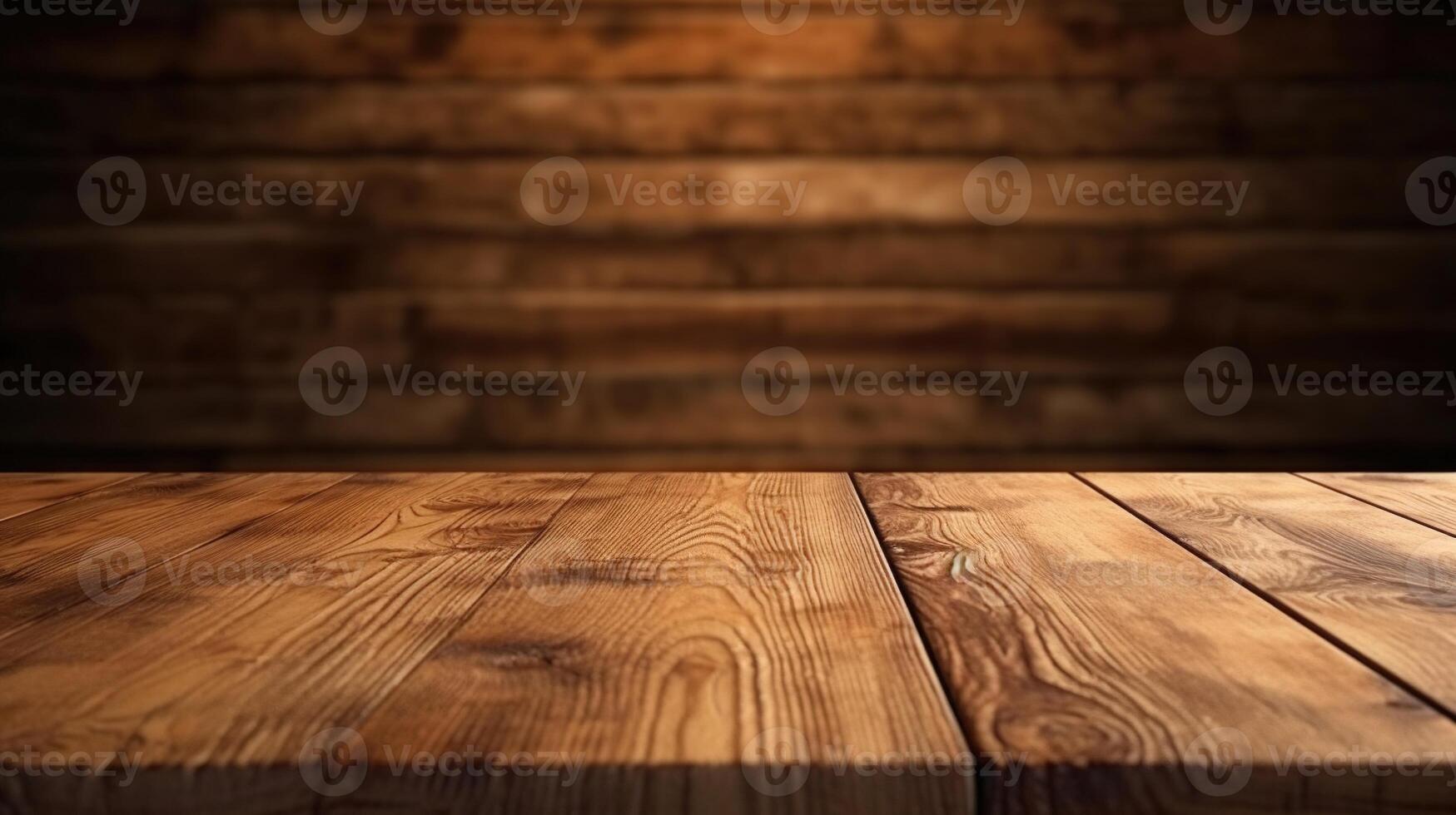 Empty wood table background for product placement. photo