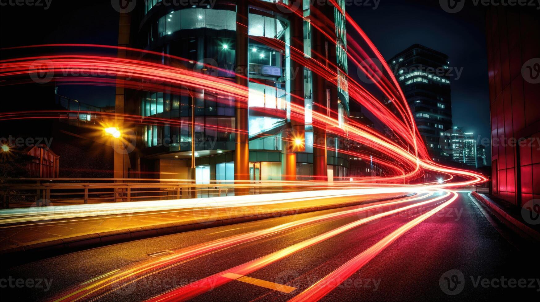 Abstract dynamic speed light trails with long exposure in an urban environment. photo