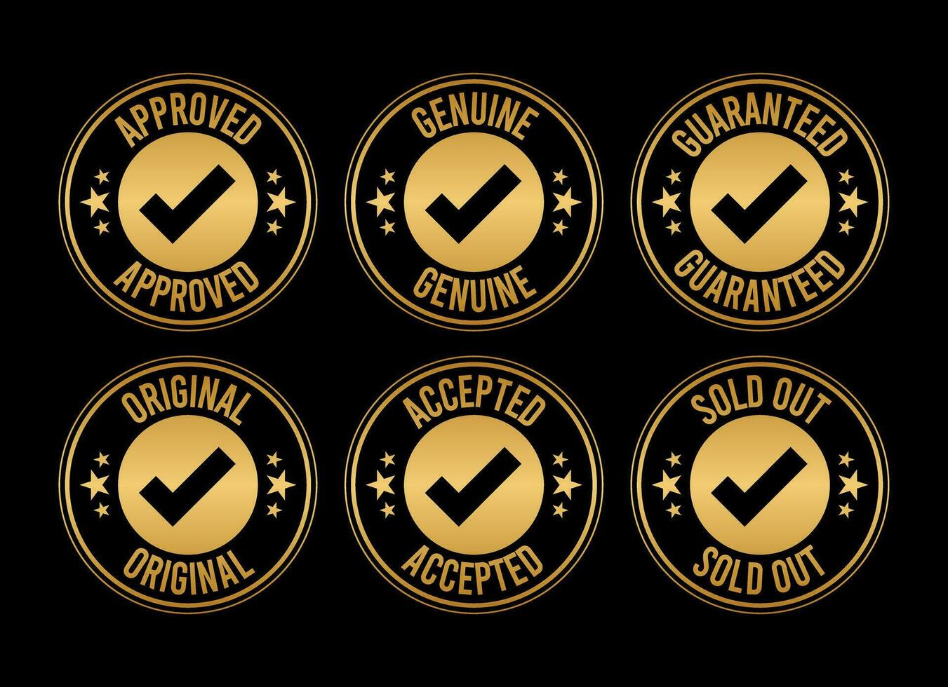 Gold Stamp design set - premium quality, guaranteed, approved, sold out, postponed, confirmed, genuine, original. vector