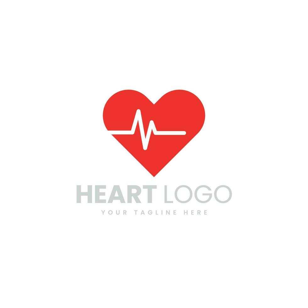 Red Logo Design of heart with white pulse line on white background. Silhouette of heart. Flat design. Symbol of healthy lifestyle and love. vector