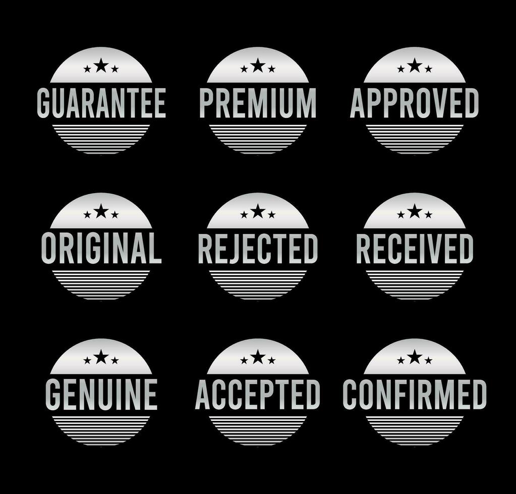 Silver Stamp design set - premium quality, guaranteed, approved, sold out, postponed, confirmed, genuine, original. vector