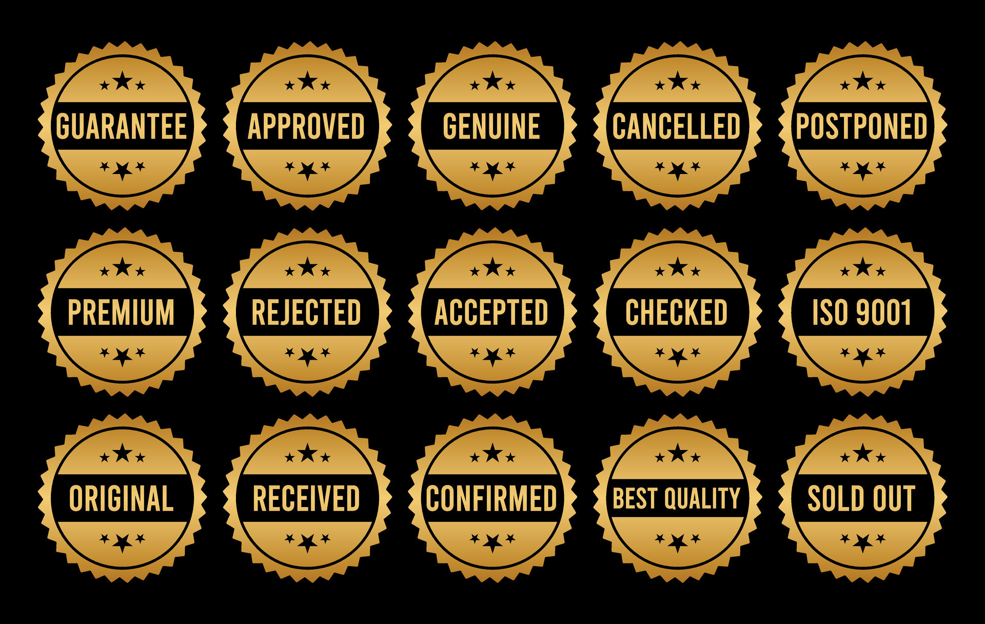 Gold Stamp design set premium quality, guaranteed, approved, sold out