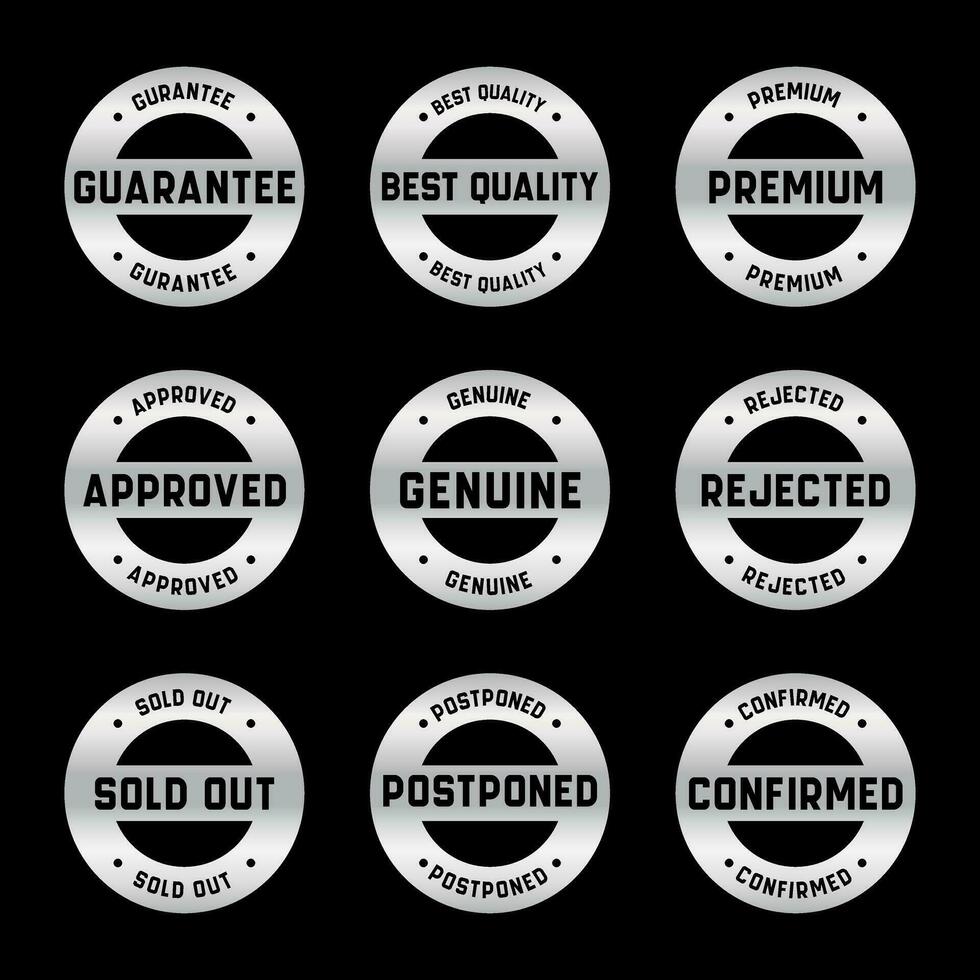 Silver Stamp design set - premium quality, guaranteed, approved, sold out, postponed, confirmed, genuine, original. vector