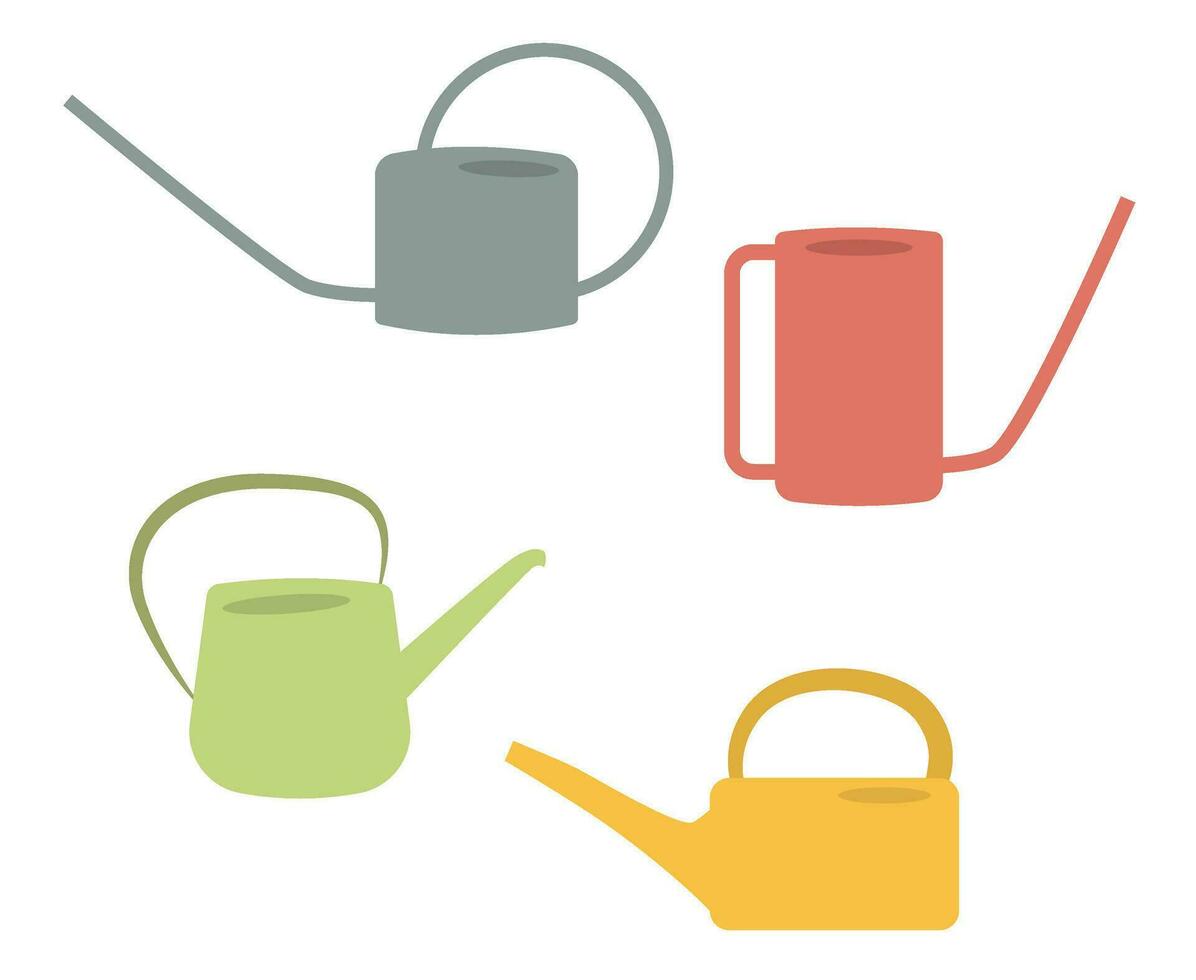 Set of colorful garden watering cans vector