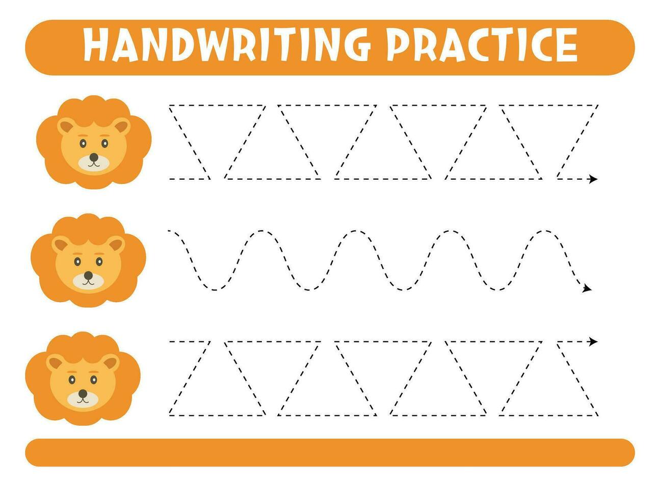 Tracing lines with cute lion. Handwriting practice. vector