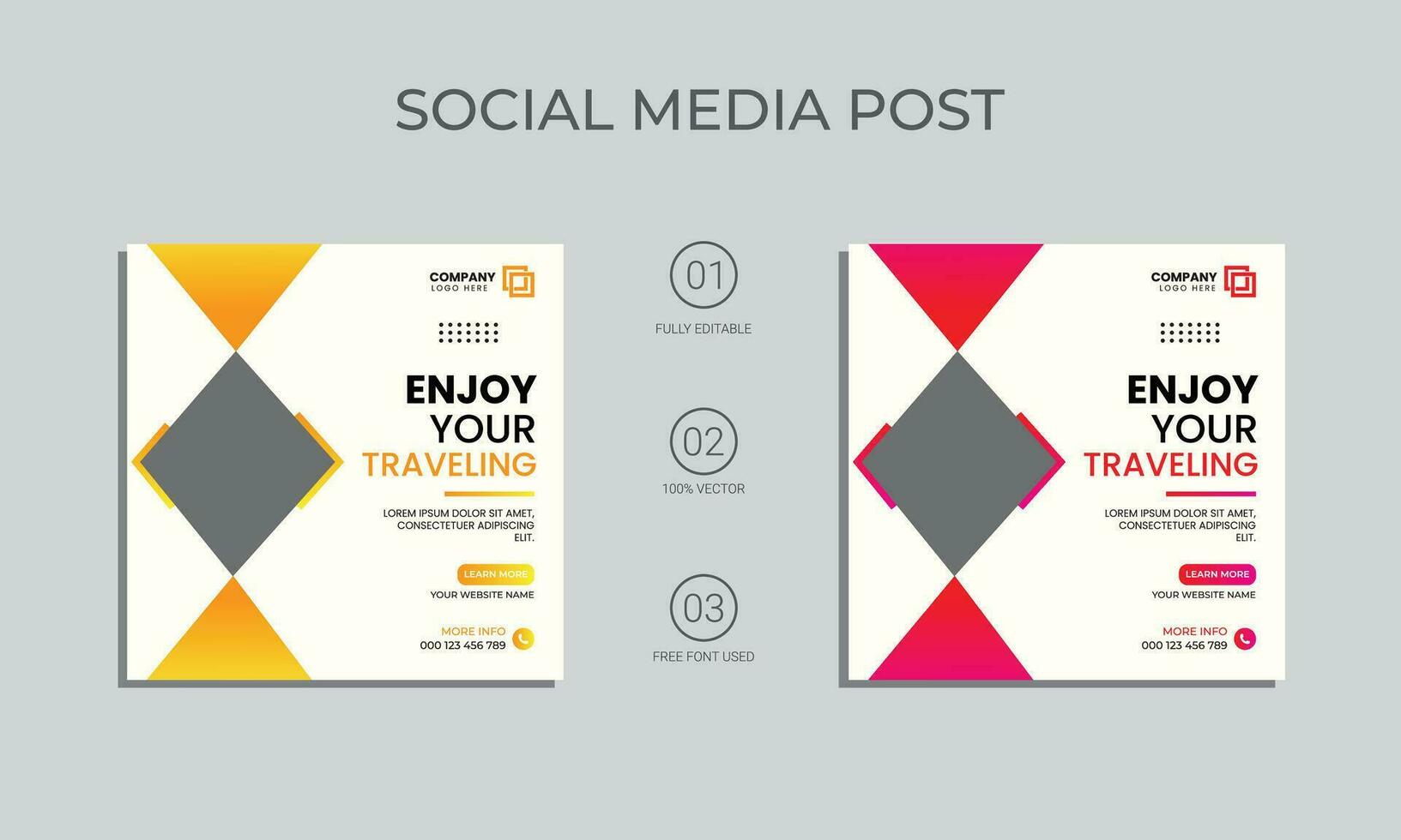 vector traveling social media post design. holiday travel, summer beach traveling social media post or web banner template design. tourism business marketing poster with abstract shape.