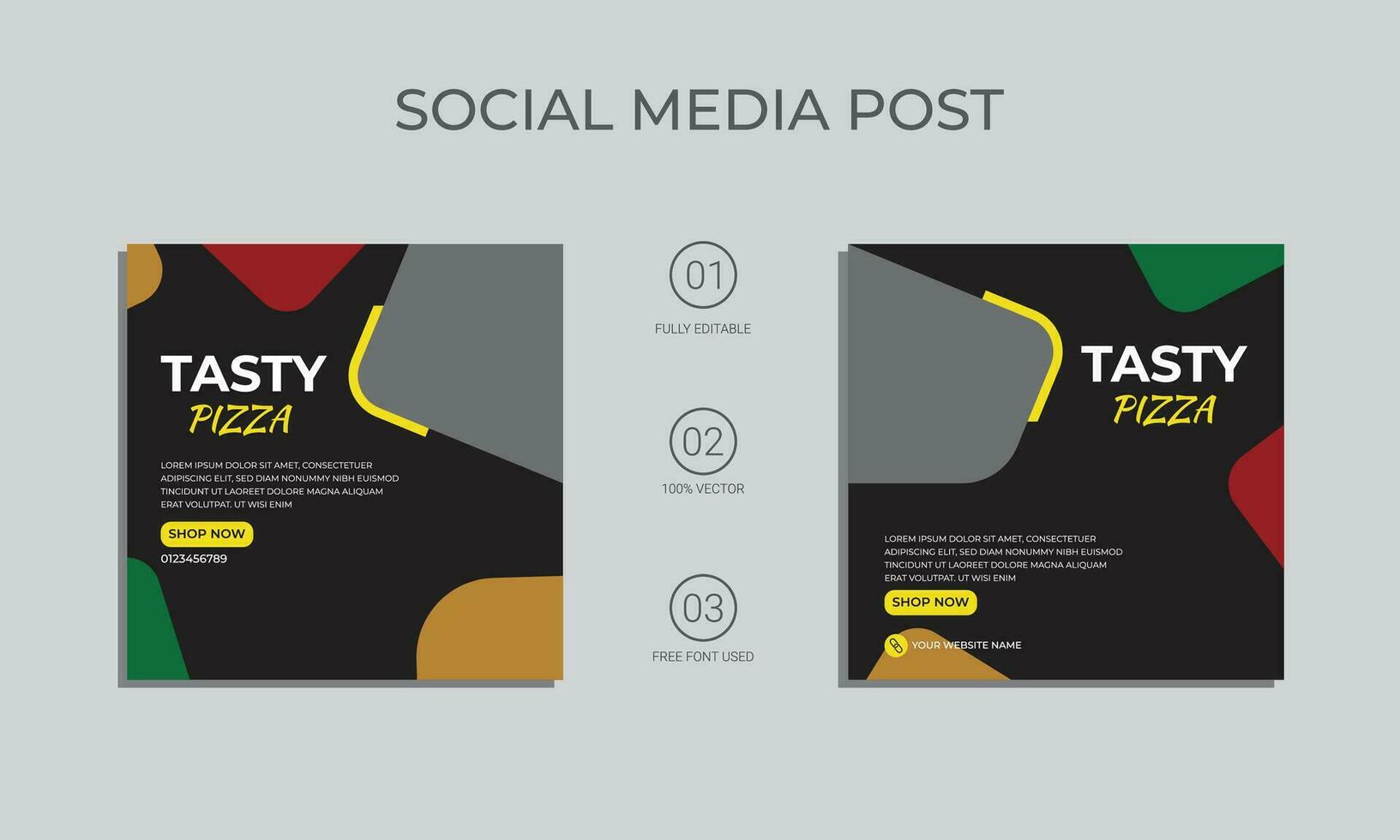 tasty pizza social media post design. vector social media marketing post template.