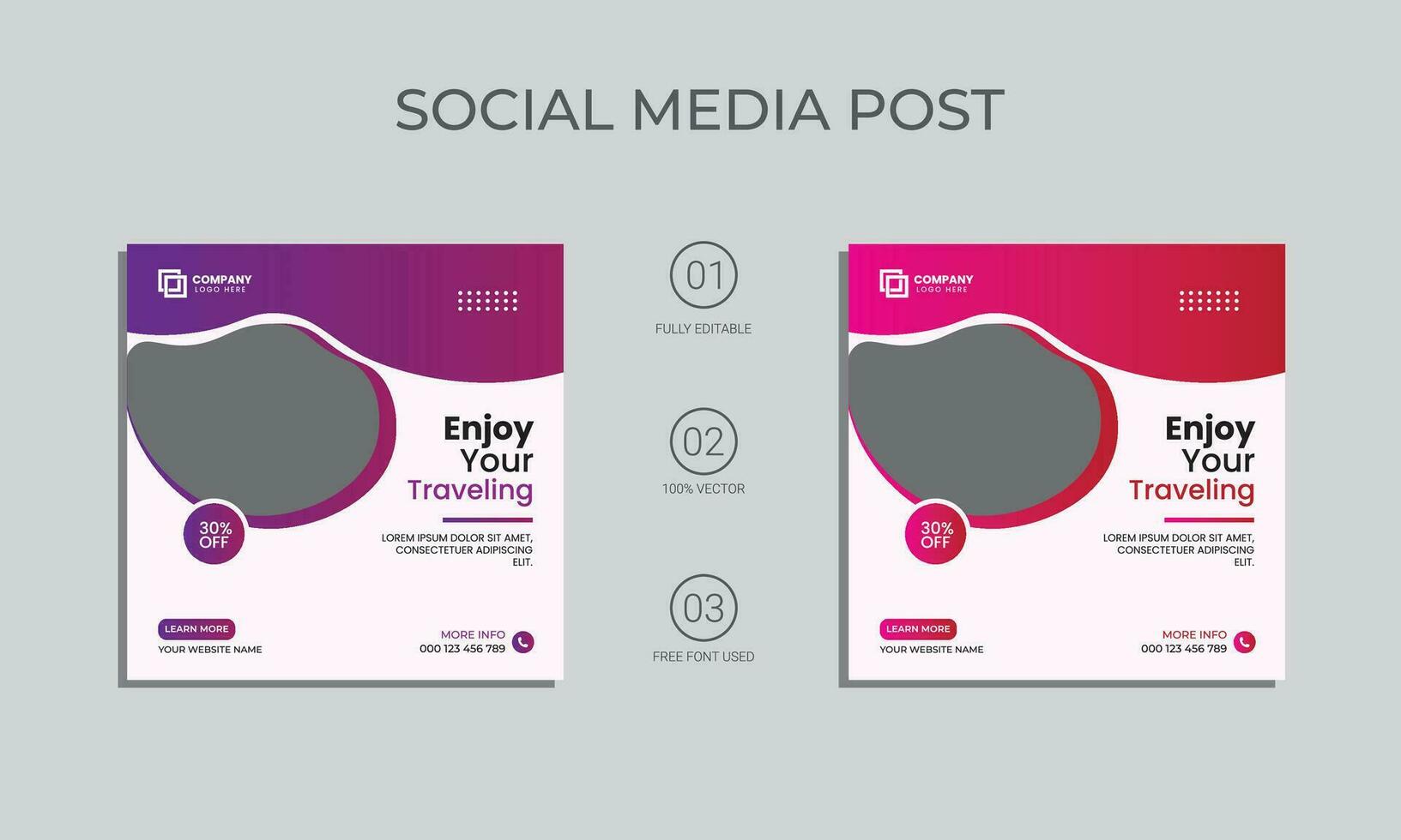 vector traveling social media post design. holiday travel, summer beach traveling social media post or web banner template design. tourism business marketing poster with abstract shape.
