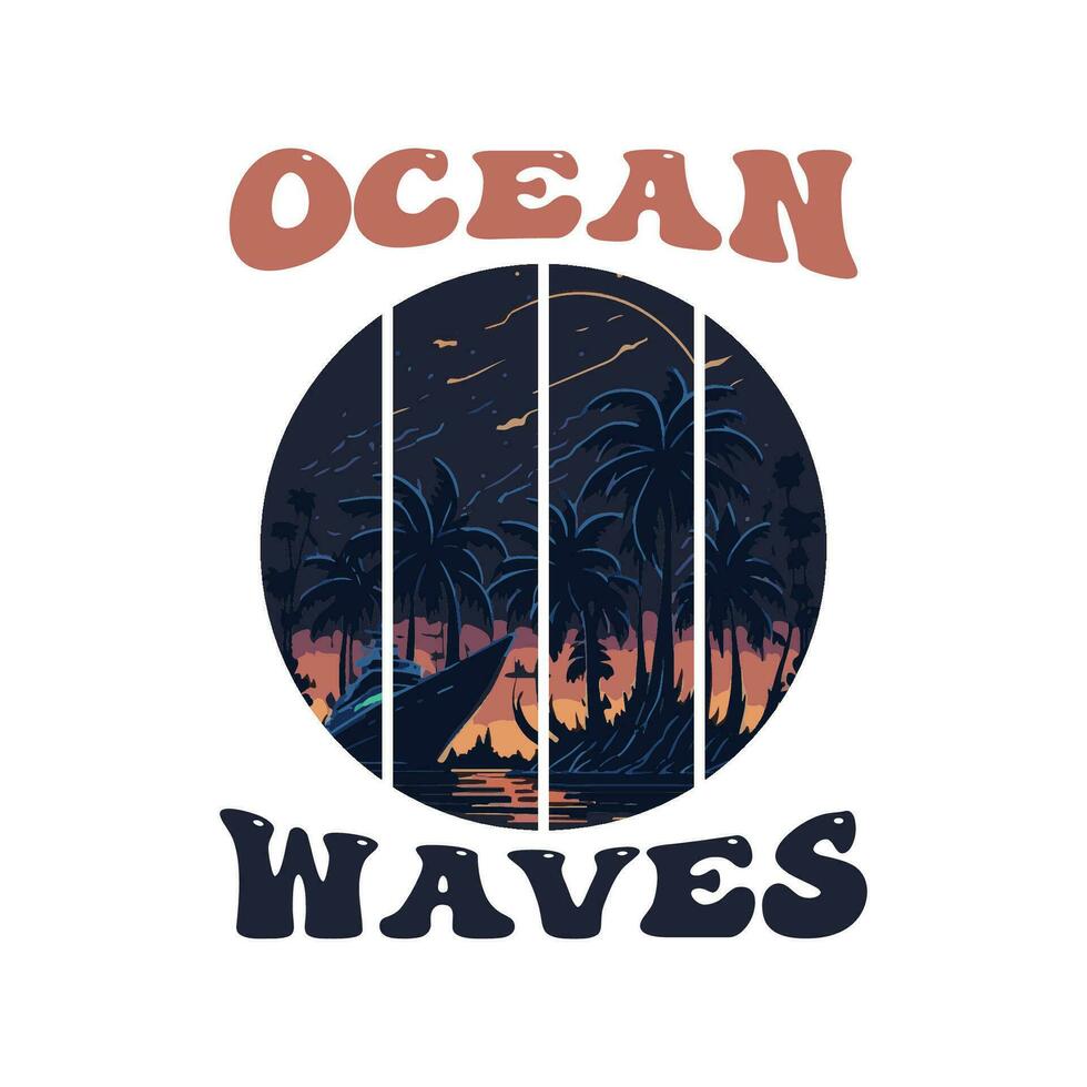 ocean waves illustration. summer t shirt design. ocean waves outdoor retro t shirt design. vector