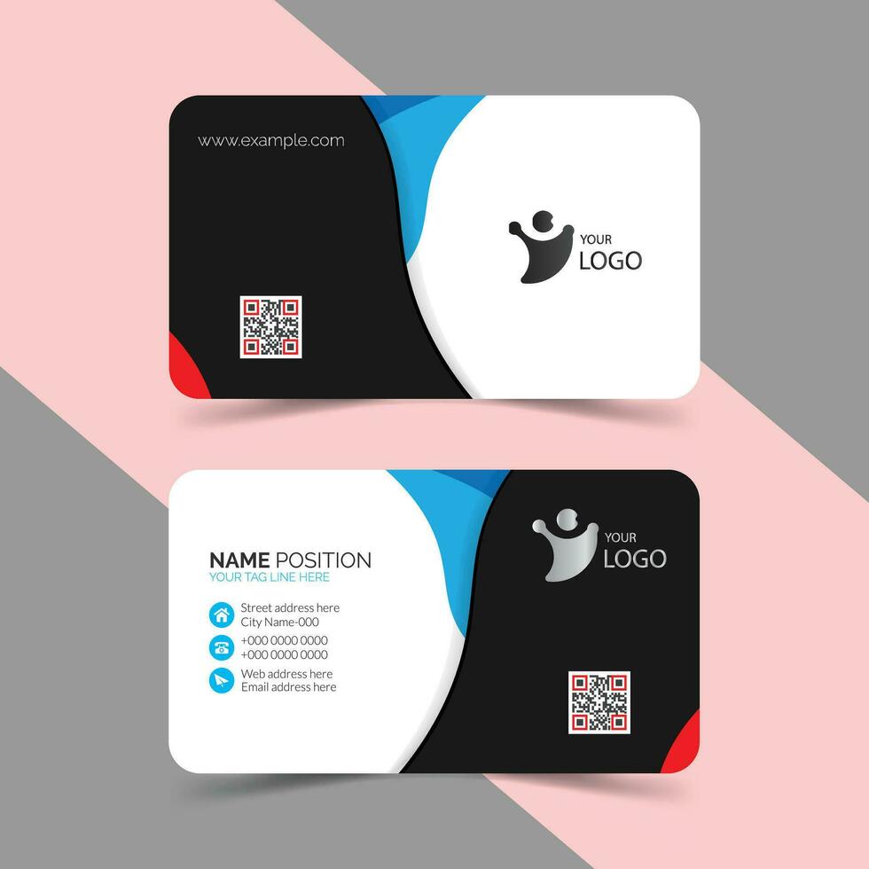 Creative and Clean Double-sided red black white business card template design and mockup vector