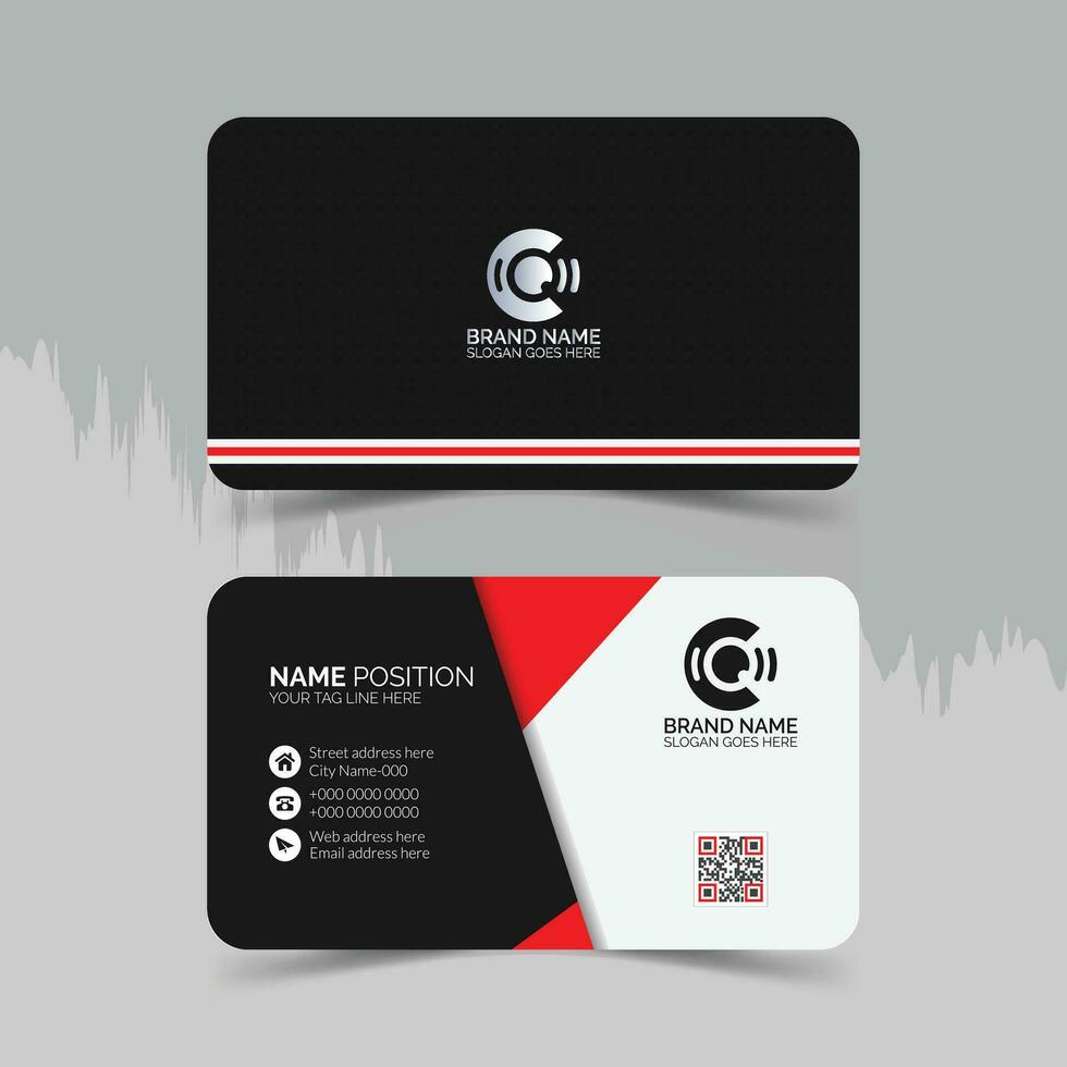Creative and Clean Double-sided red black white business card template design and mockup vector