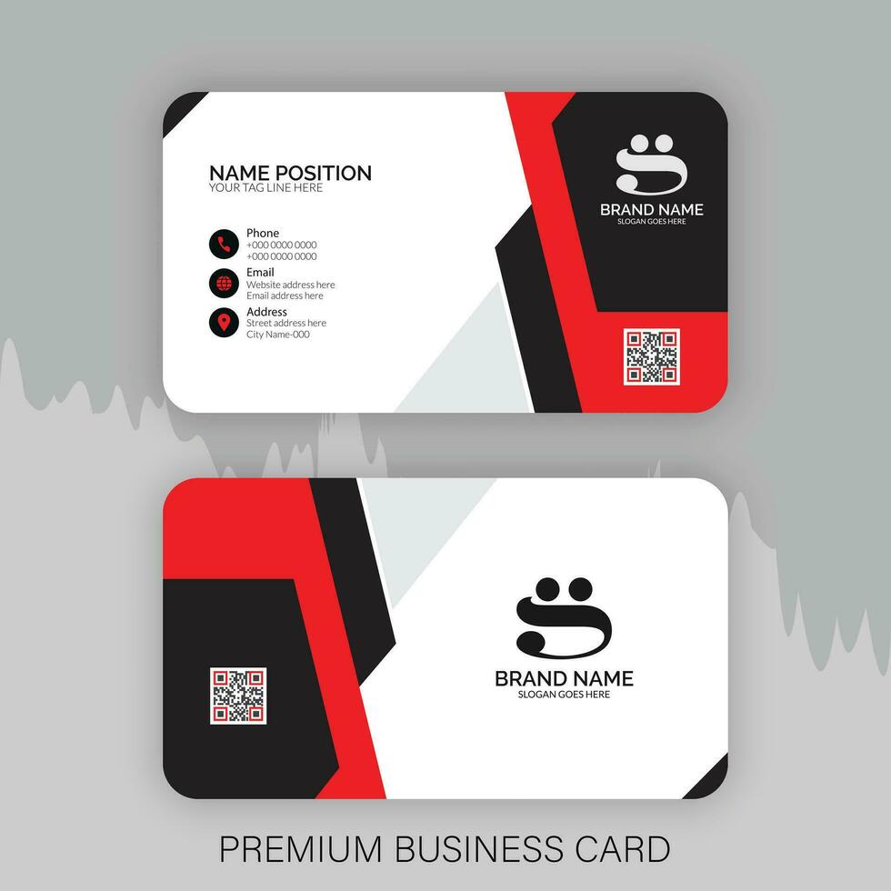 Creative and Clean Double-sided red black white business card template design and mockup vector
