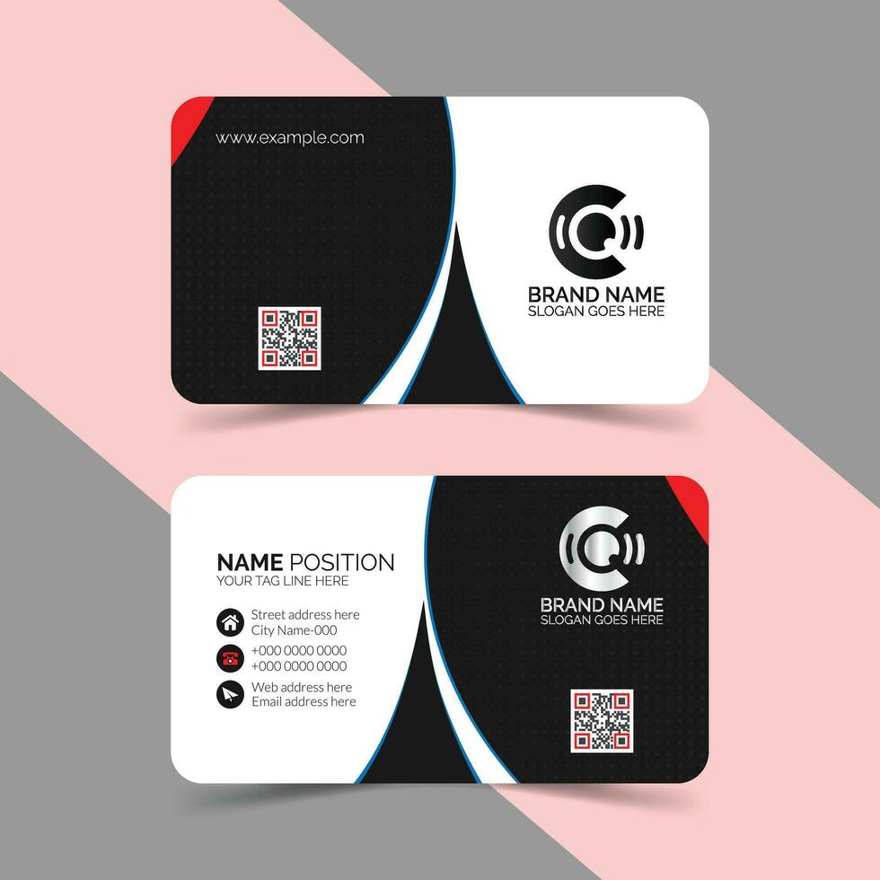 Creative and Clean Double-sided red black white business card template design and mockup vector