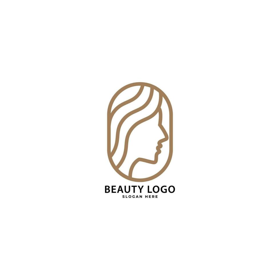 Vector abstract logo and branding design template in trendy linear minimal style, emblem for beauty and cosmetics shop - woman portrait, beautiful woman face - badge for make up artist, fashion
