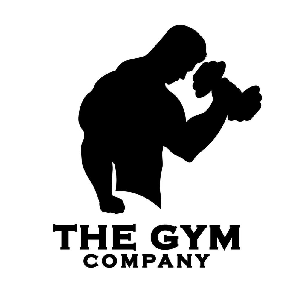 Fitness logo badge with muscle man, Gymnastic logo template vector. Silhouette vector illustration.