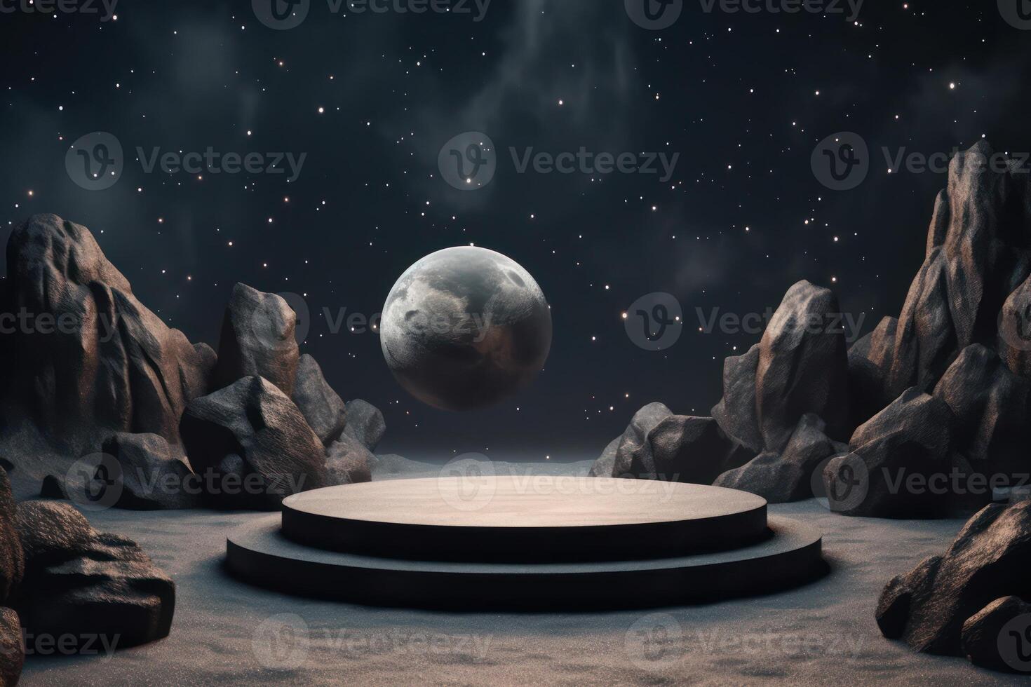 Photo of a podium in space for product presentation
