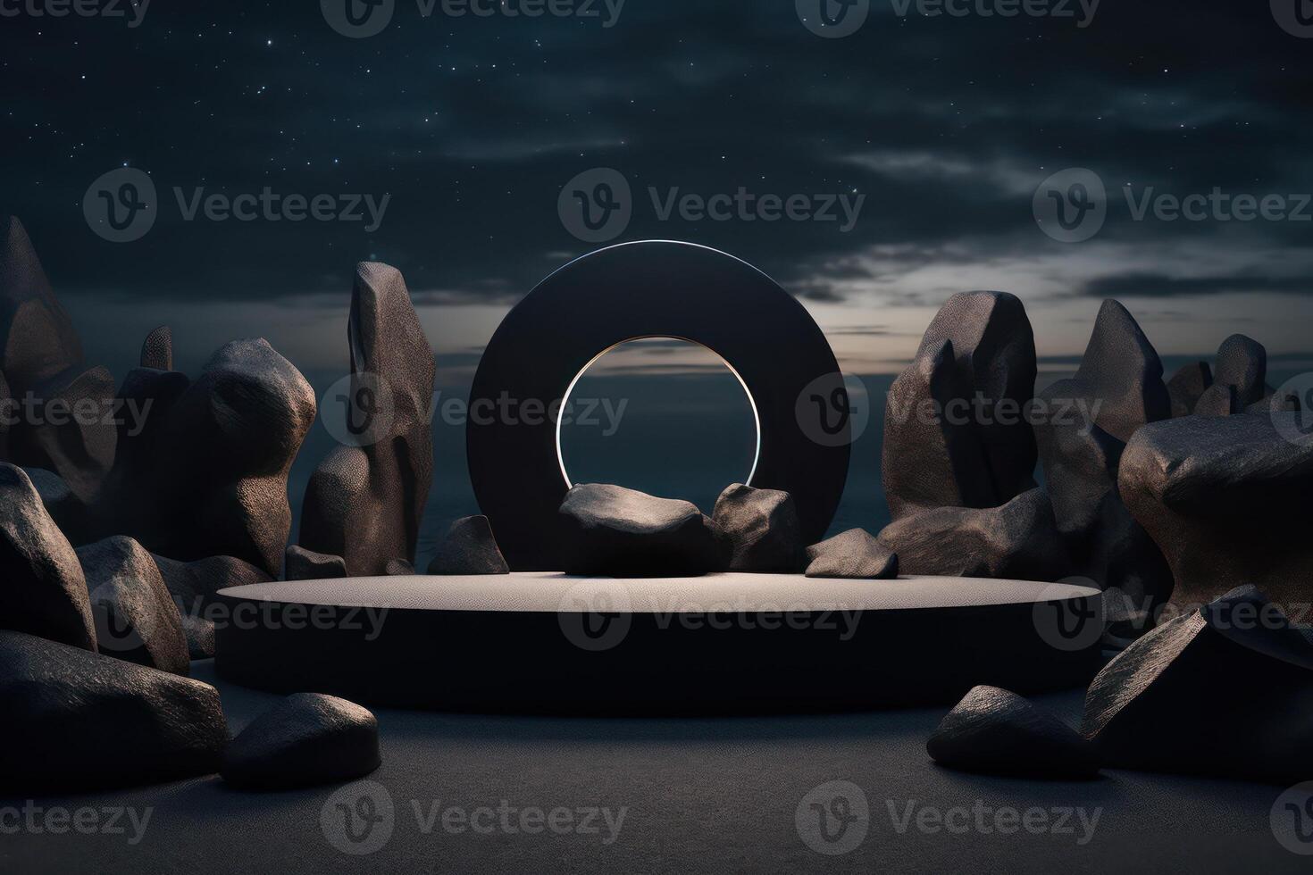 Photo of a podium in space for product presentation