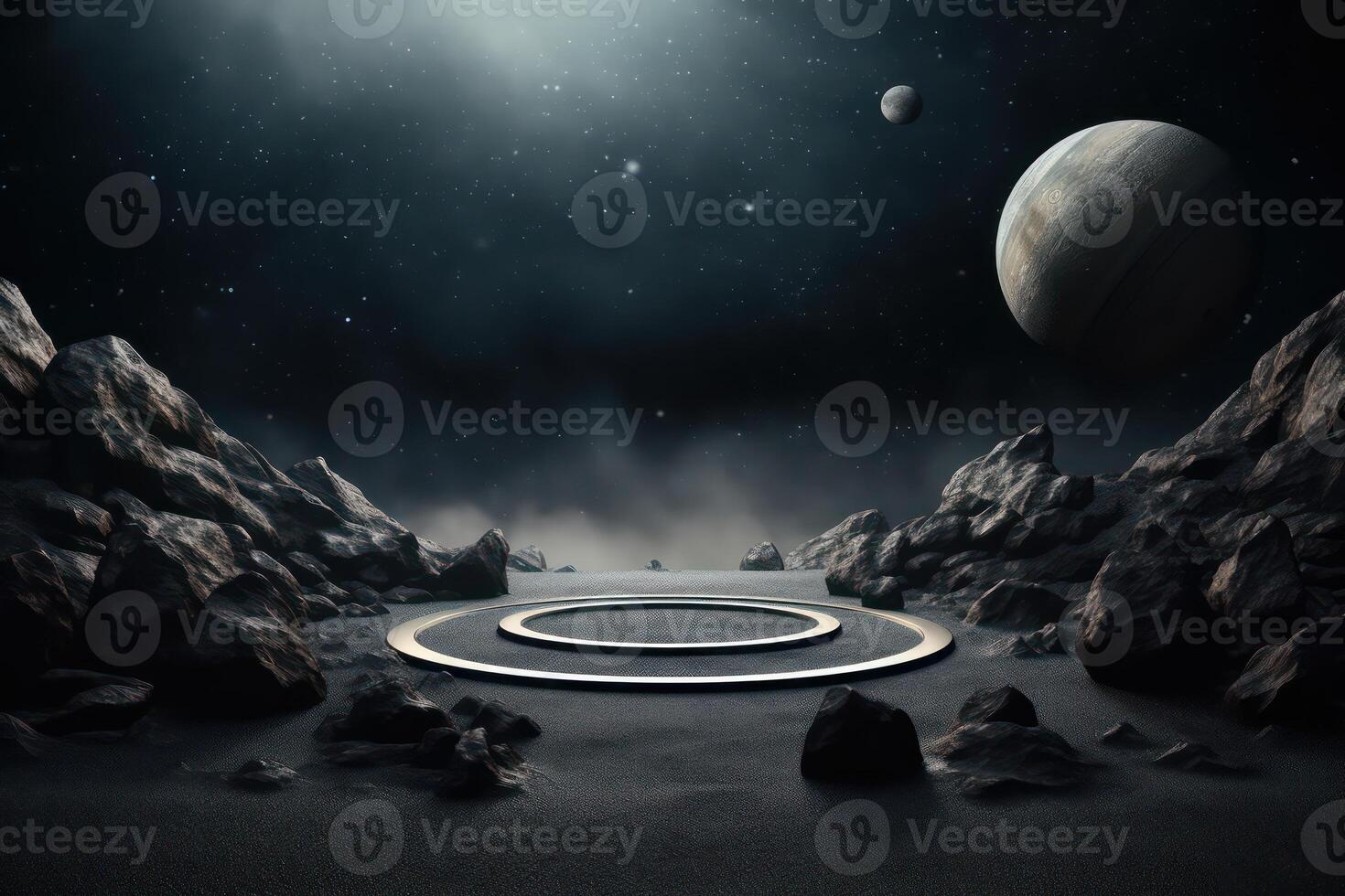 Photo of a podium in space for product presentation