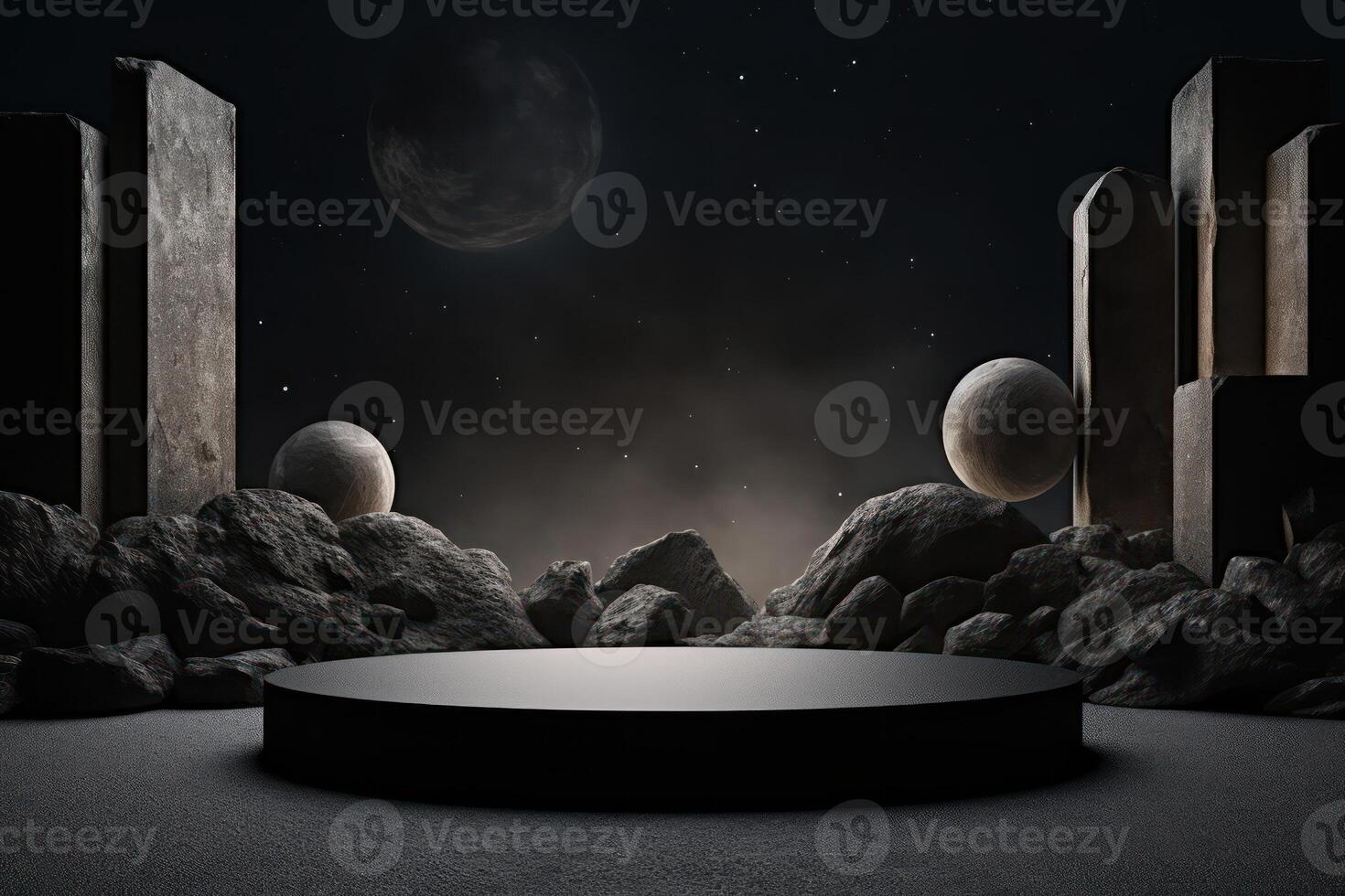 Photo of a podium in space for product presentation