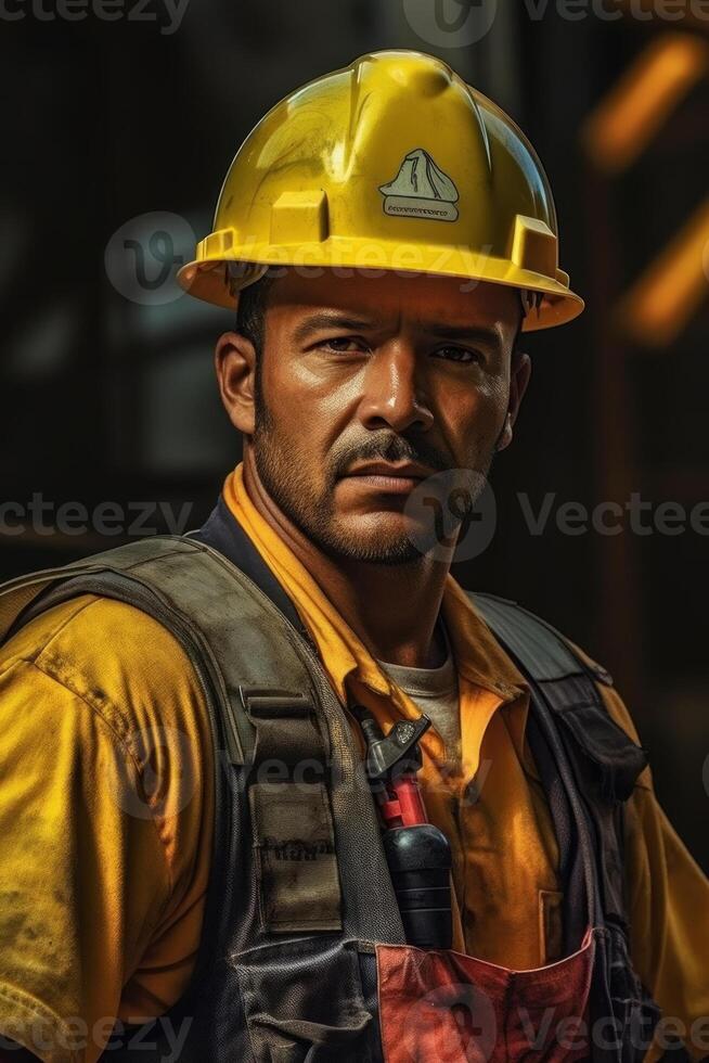 Photo closeup of a worker in a hard hat