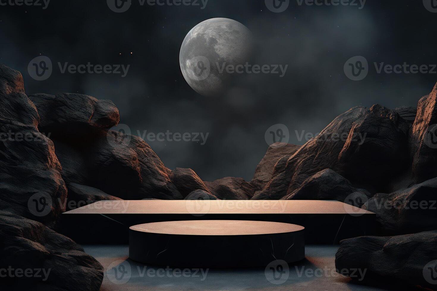 Photo of a podium in space for product presentation