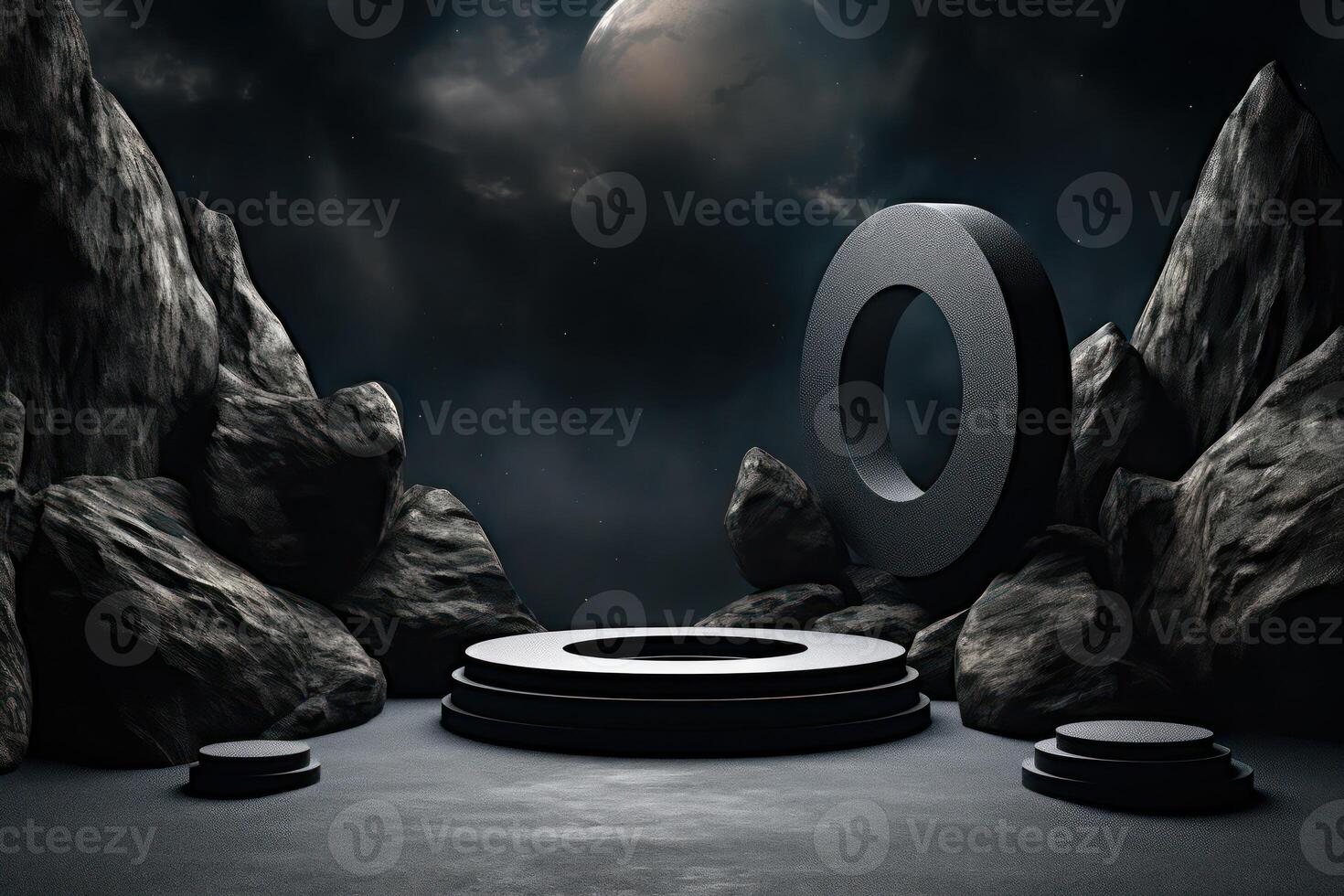 Photo of a podium in space for product presentation