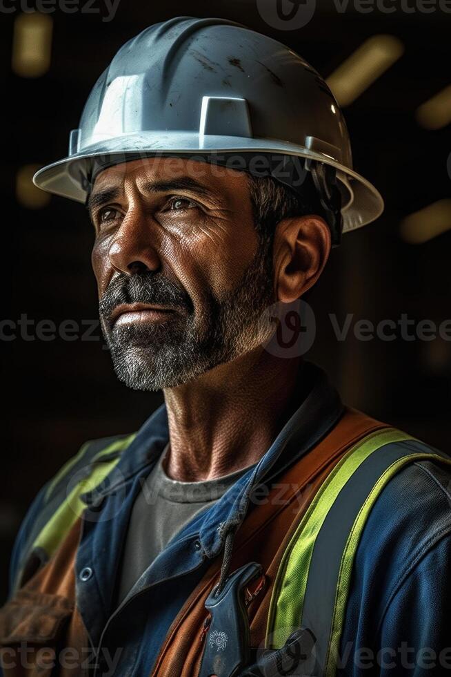 Ai Generative Photo closeup of a worker in a hard hat