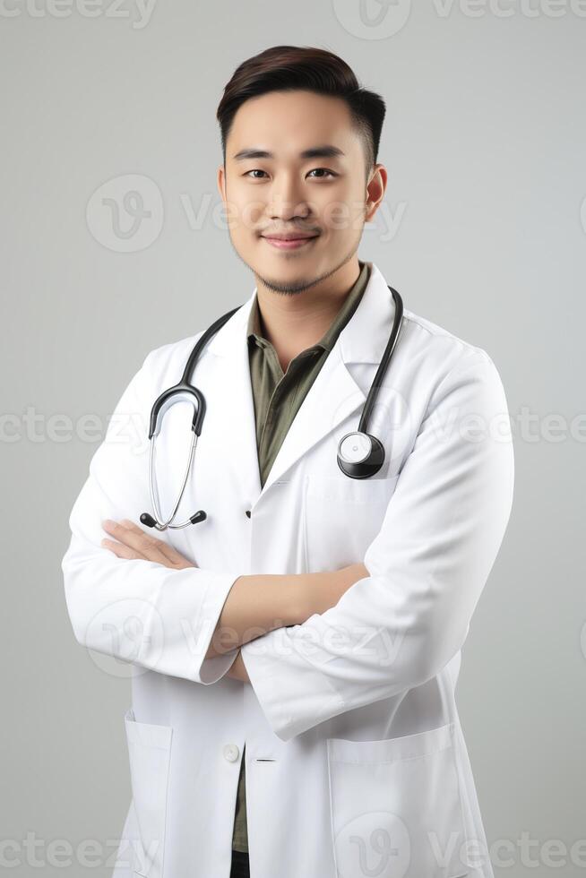 portrait of a doctor wearing medical robe photo