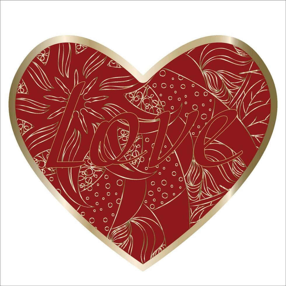 Saint Valentines day ornamental hearts in vector.  Vintage greeting card red and gold vector