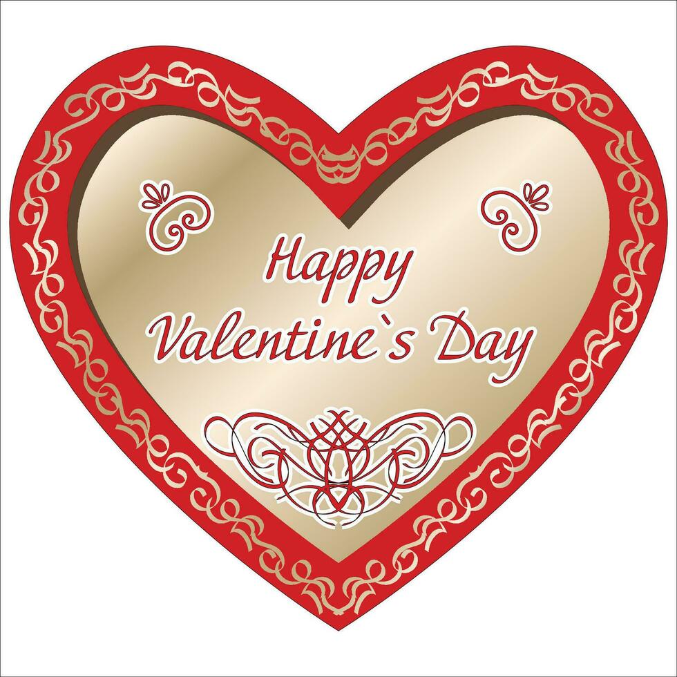 Saint Valentines day ornamental hearts in vector.  Vintage greeting card red and gold vector