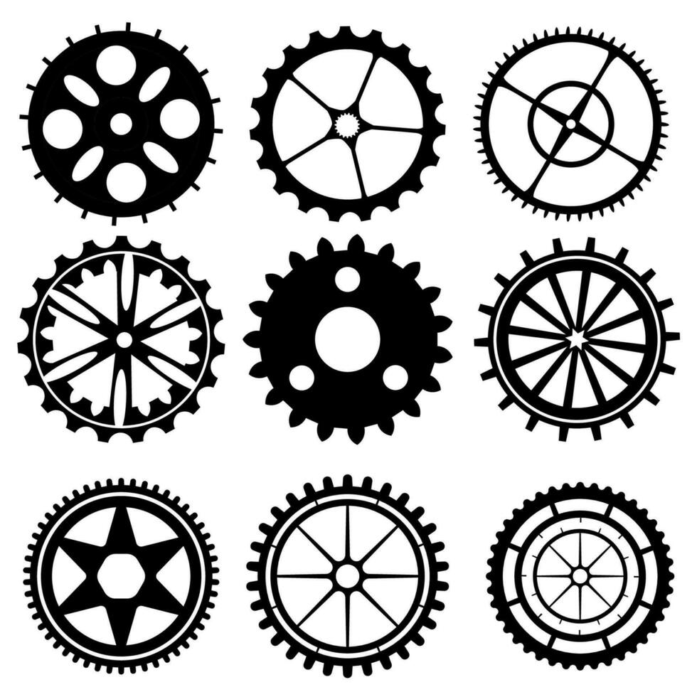 Isolated objects in vector gear, cogwheel. Set for graphic design