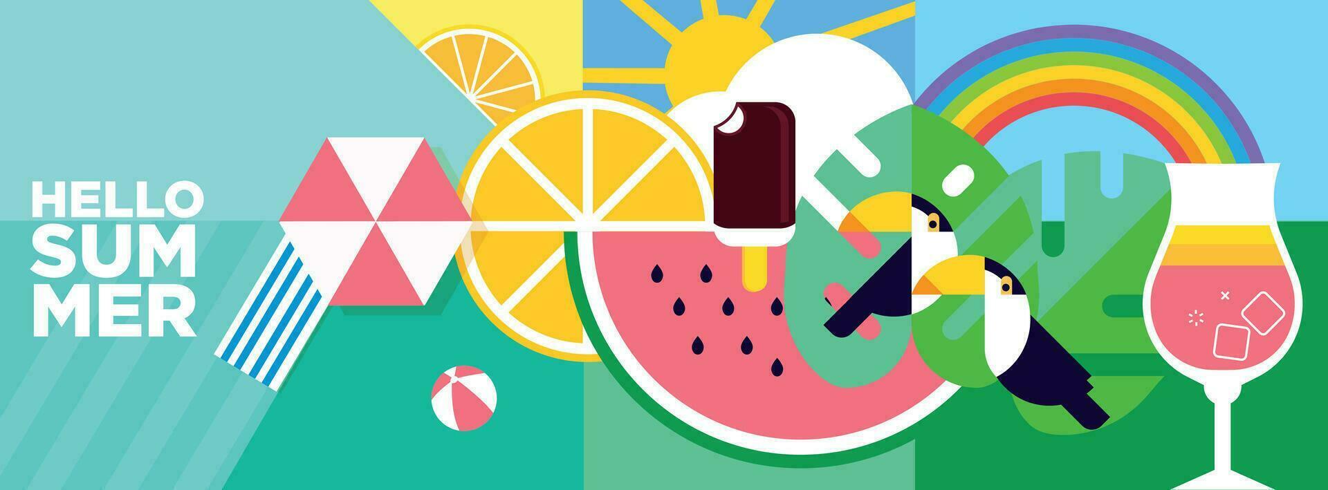 Hello Summer. Vector illustration concept for website design, background, social media banner, travel and holiday ads, sale promotion, poster, marketing material, summer card, party invitation.