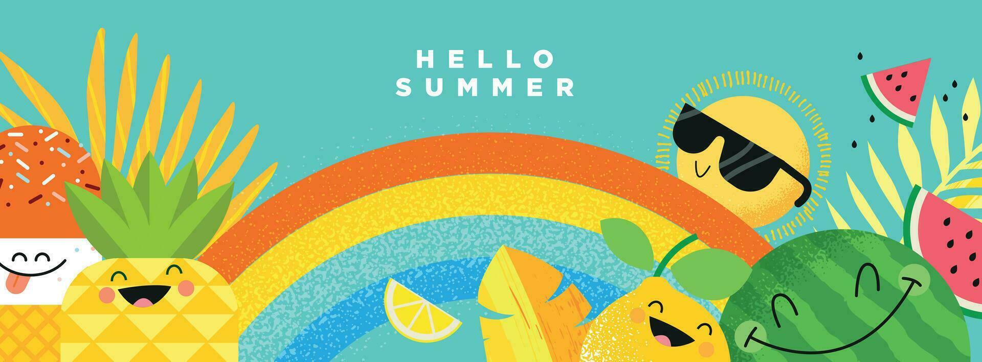 Hola verano. vector ilustración concepto para sitio web diseño, fondo, social medios de comunicación bandera, viaje y fiesta anuncios, rebaja promoción, póster, márketing material, verano tarjeta, fiesta invitación.