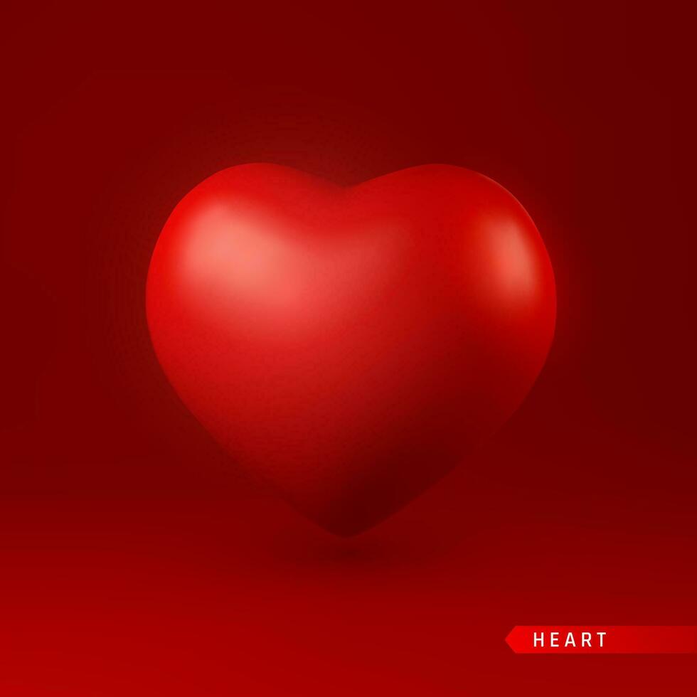 3d Red Heart. Love symbol isolated on red background. Vector illustration