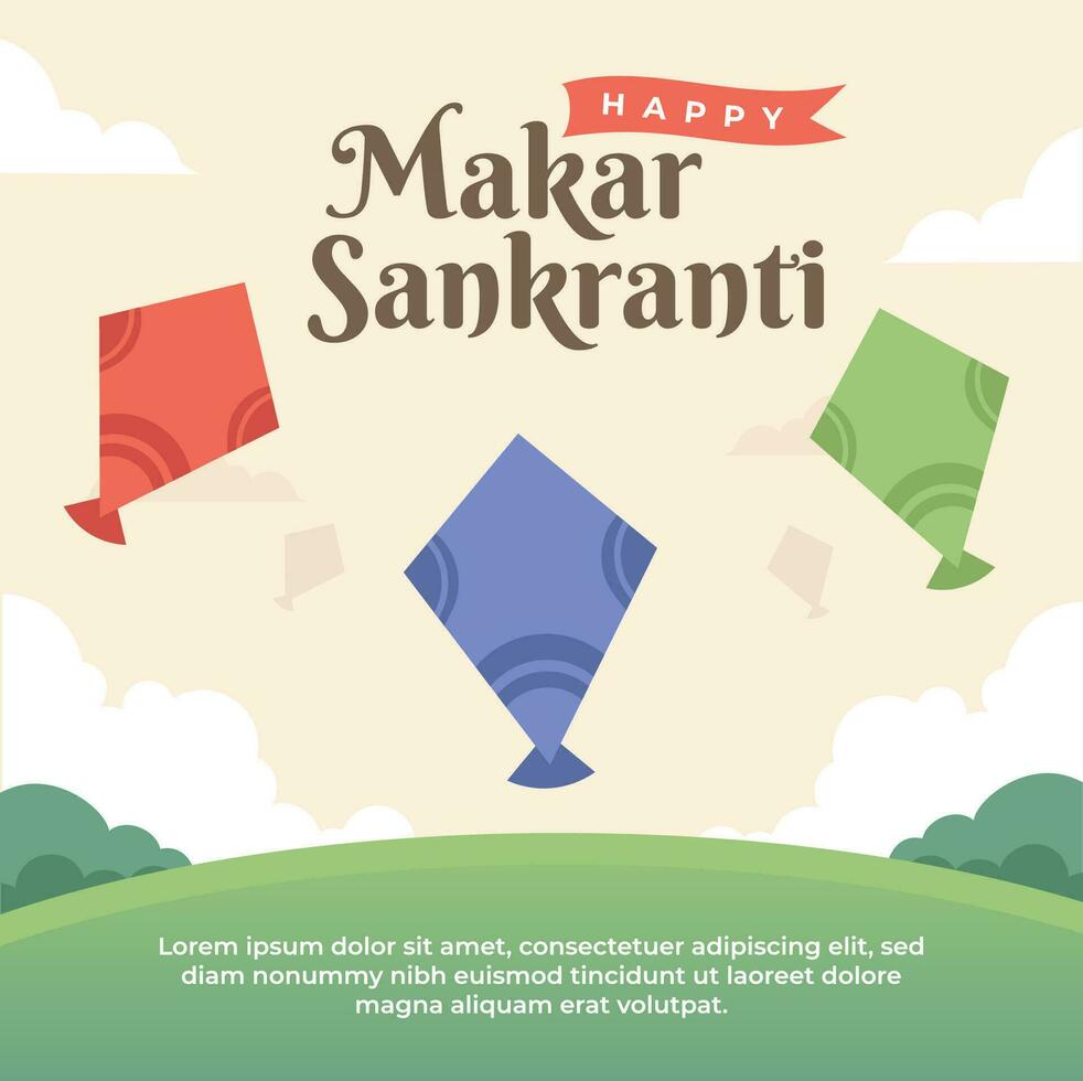 Happy Makar Sankranti with kite decoration vector